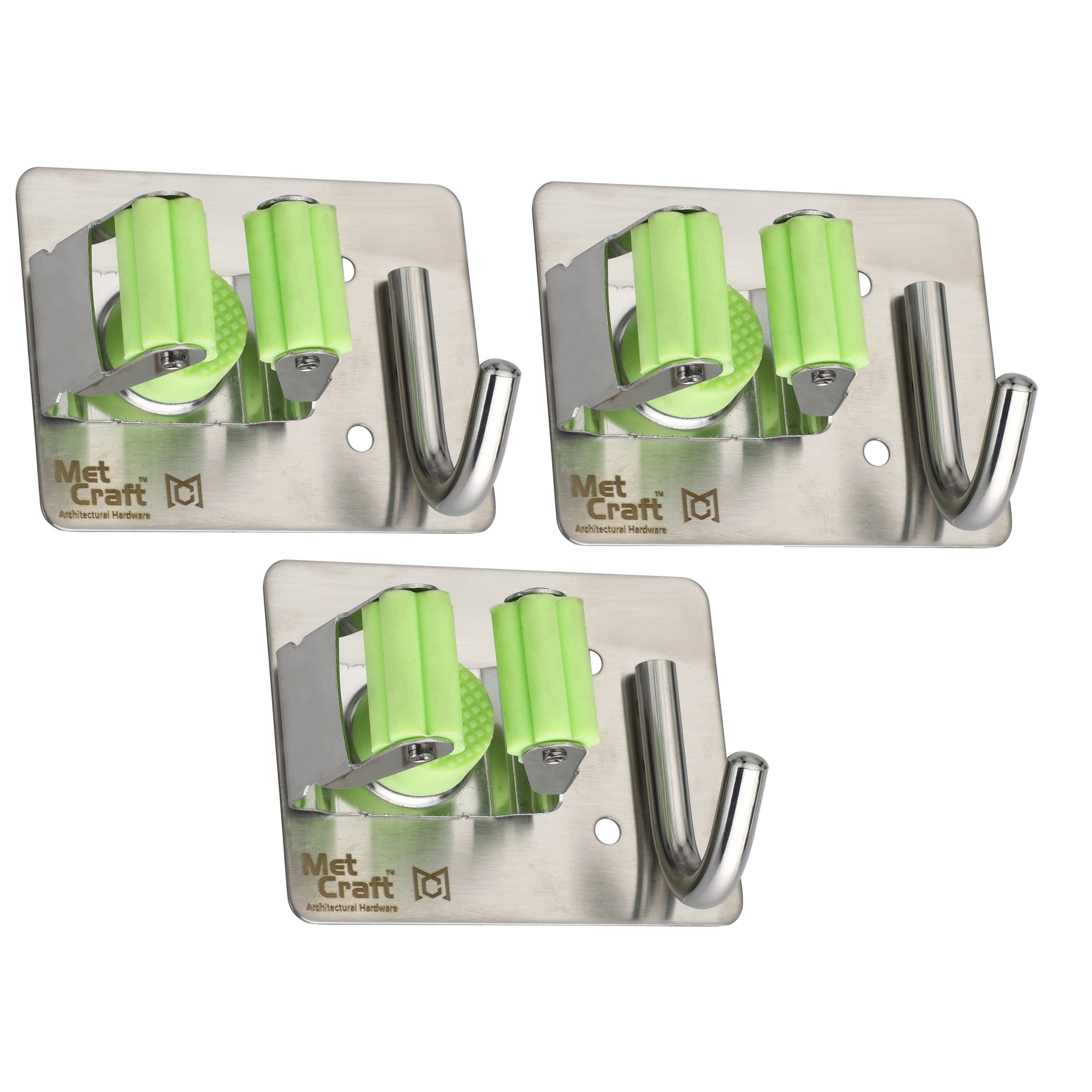Wall Mounted  Broom Holder (Pack of 3, Green)