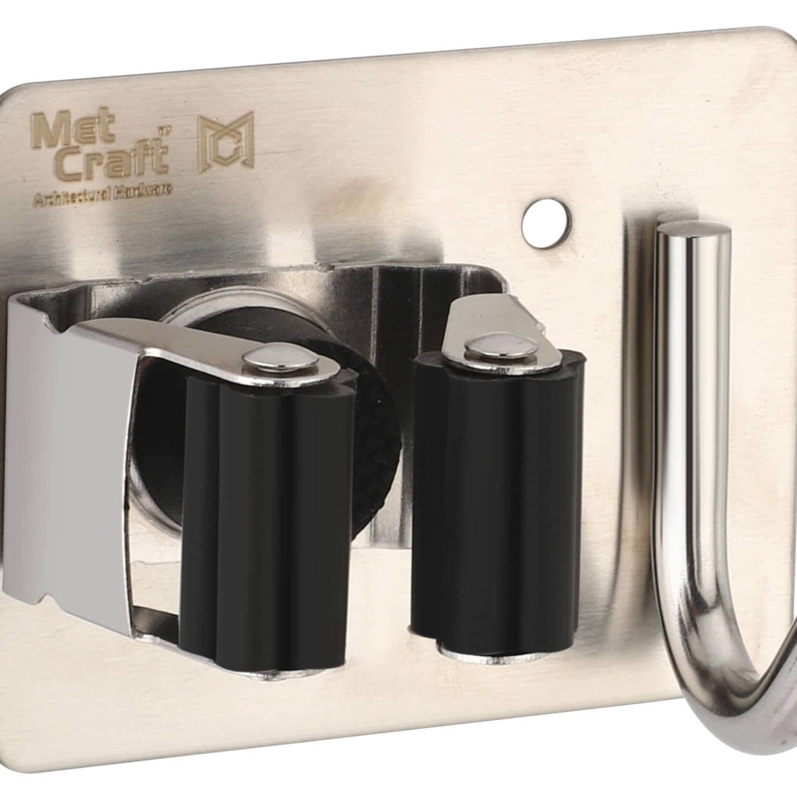 Wall Mounted Single Broom Holder  (Silver-Black OF 3 PCS)