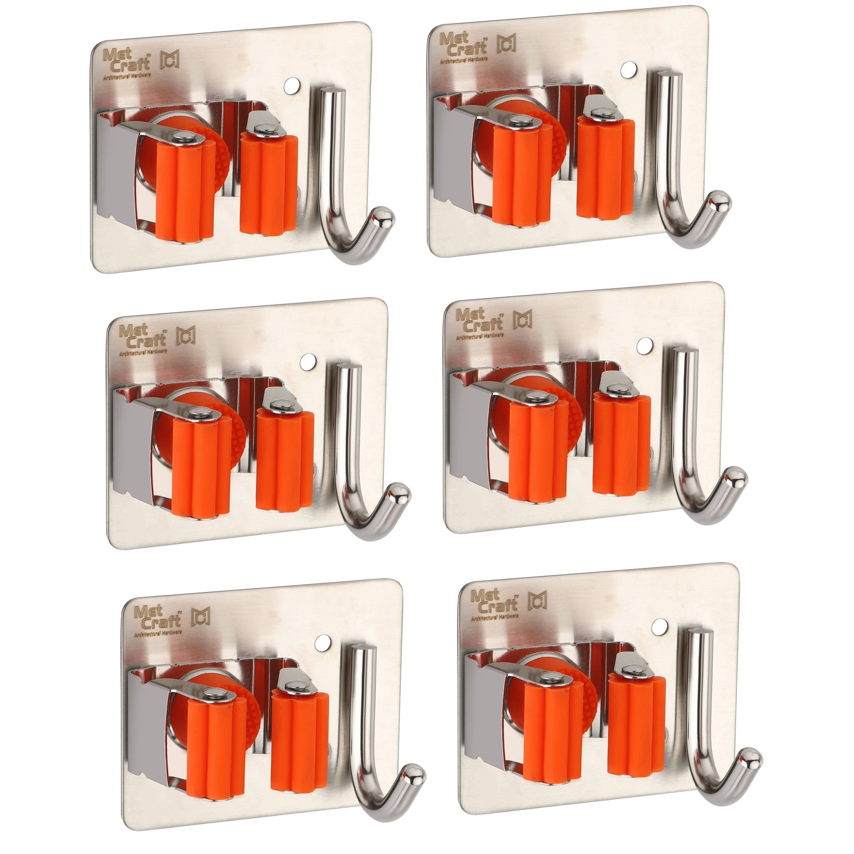 Wall Mounted Broom Holder (Silver- Orange 6 Pcs)