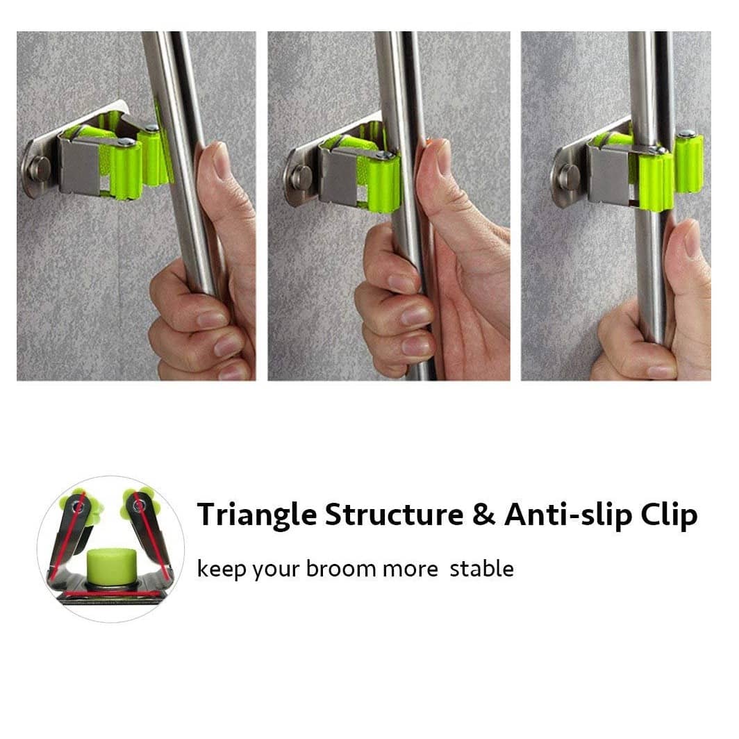 Wall Mounted Single Broom Holder  (Silver-Black OF 3 PCS)