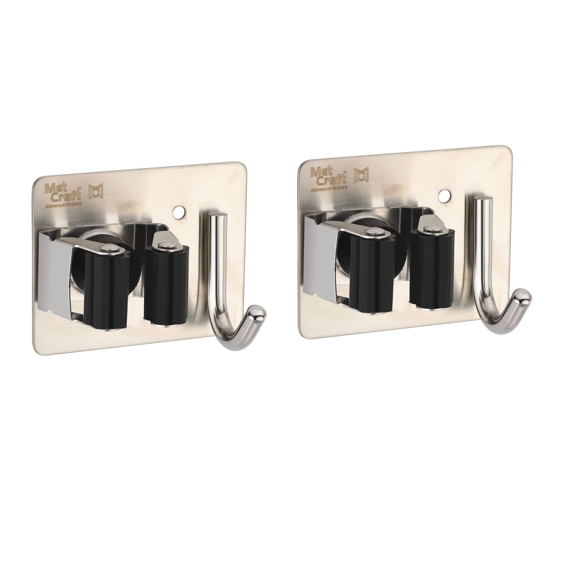 Wall Mounted Single Broom Holder (Silver-Black) 2 PCS