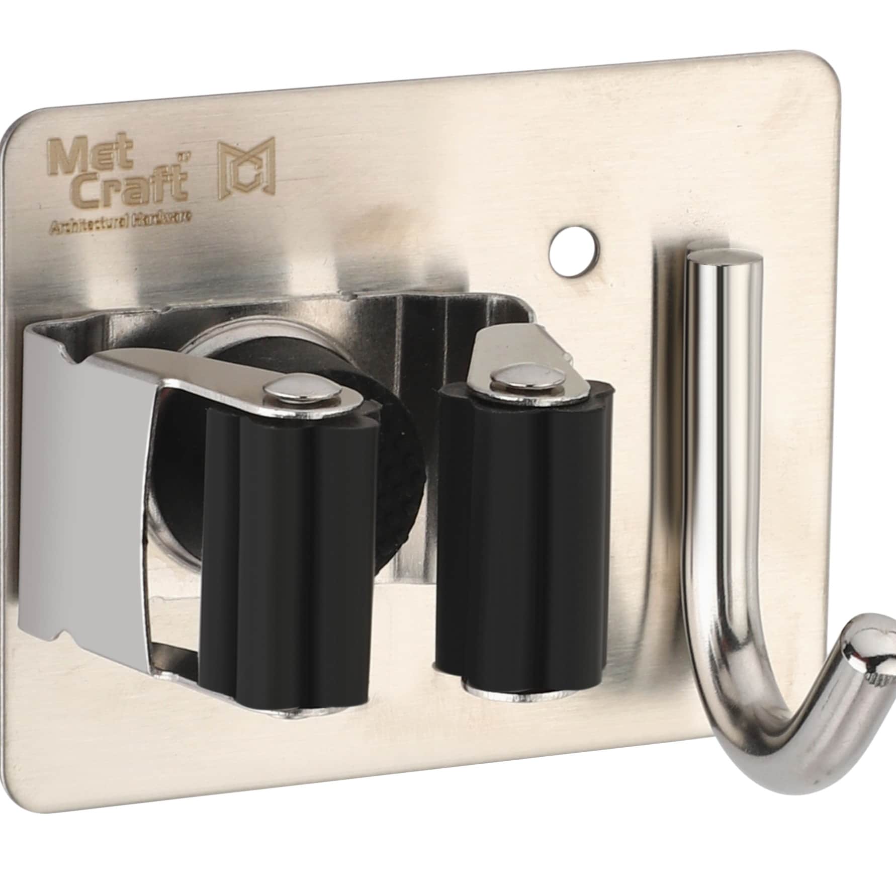 Wall Mounted Single Broom Holder (Silver-Black) 2 PCS - front_view