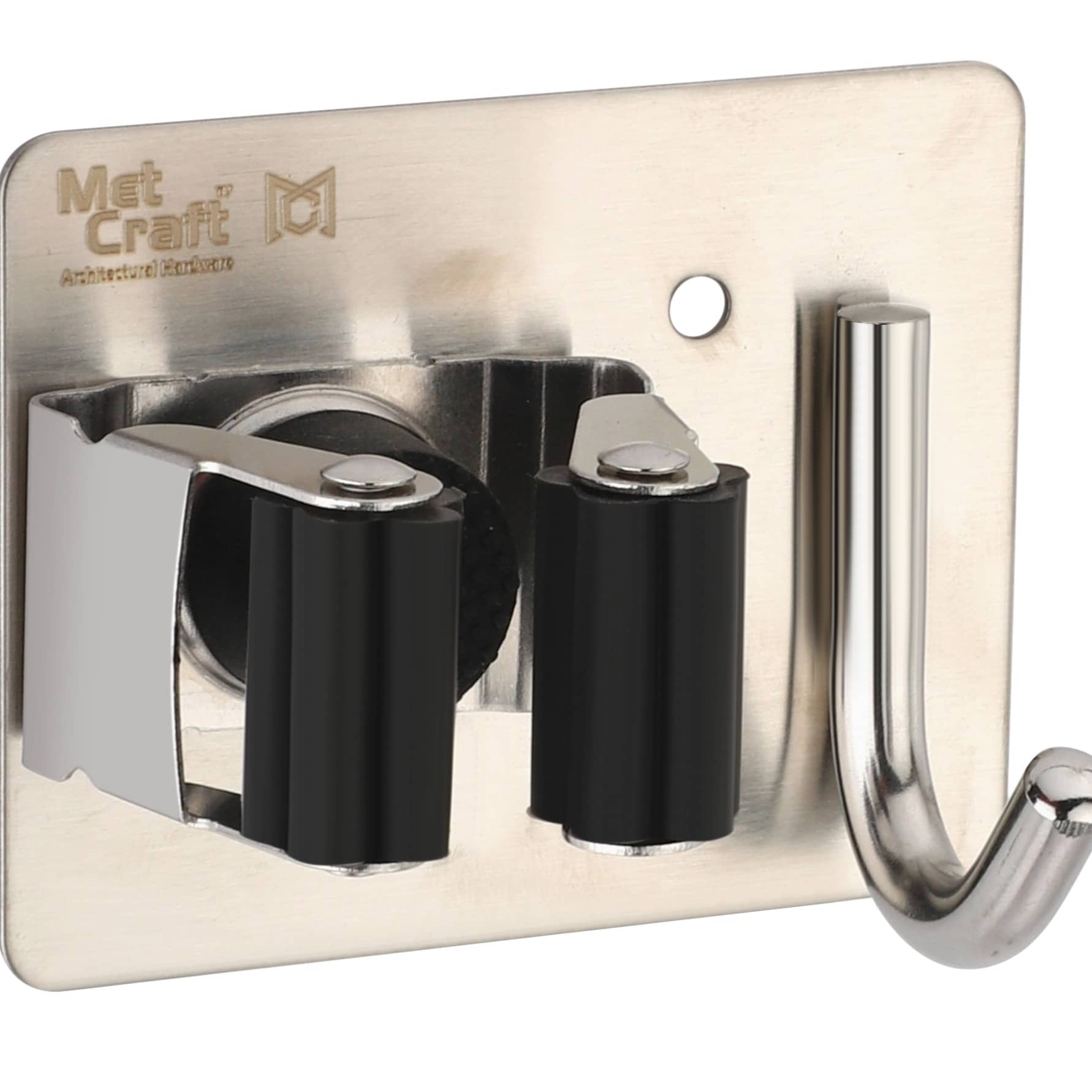 Wall Mounted Single Broom Holder (Silver-Black) 2 PCS