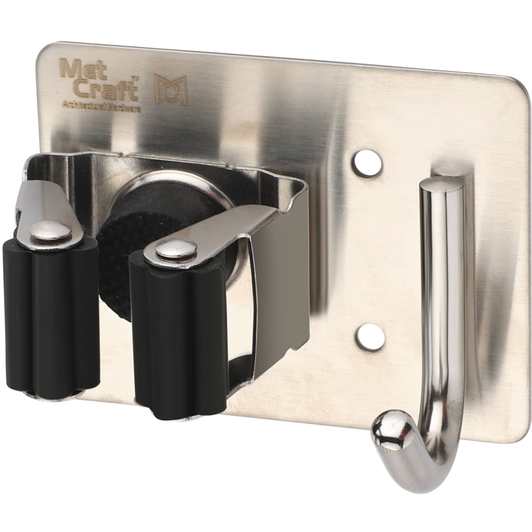 Wall Mounted Single Broom Holder (Silver-Black) 2 PCS