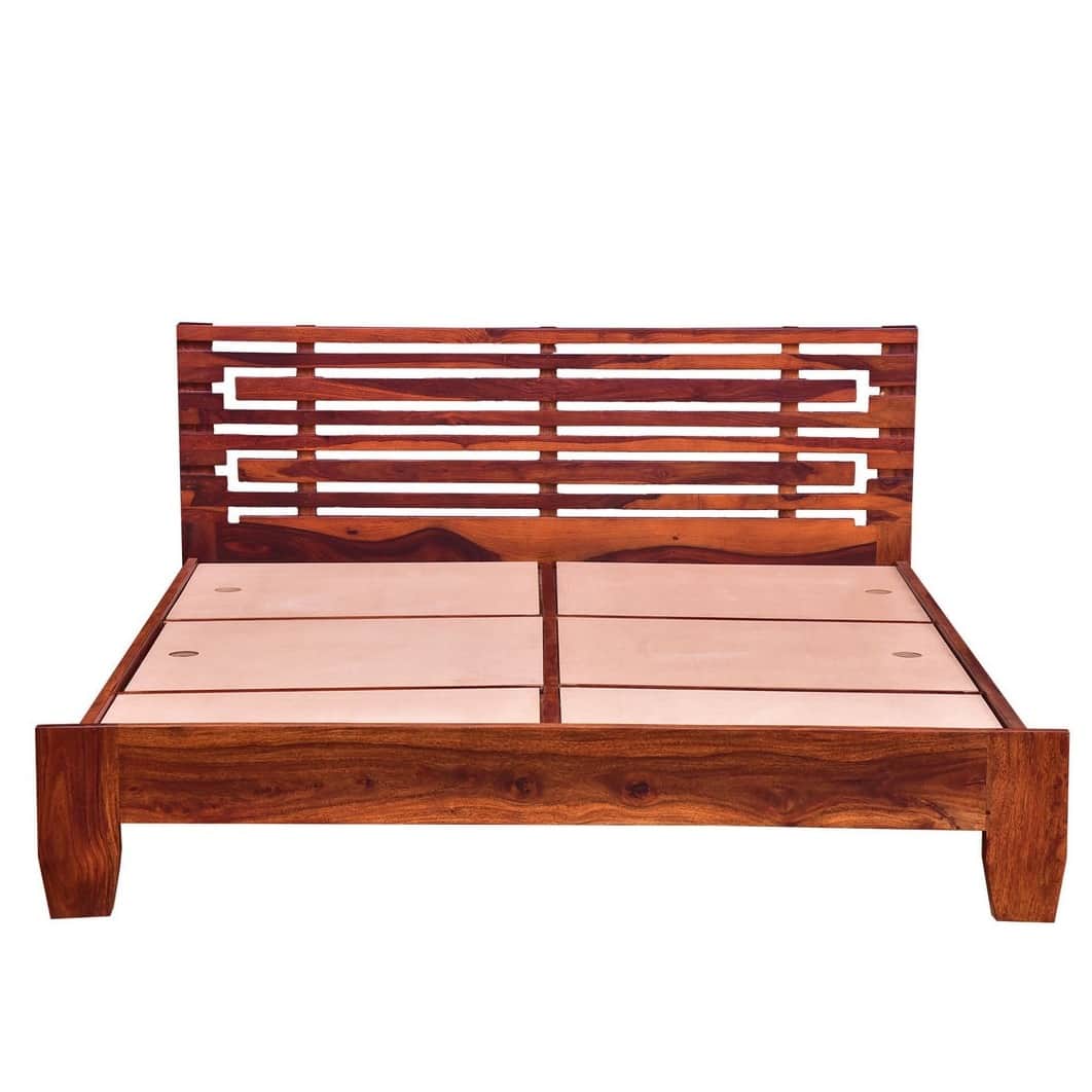 Edward Pure Sheesham Wooden Queen SIze Bed - front_view