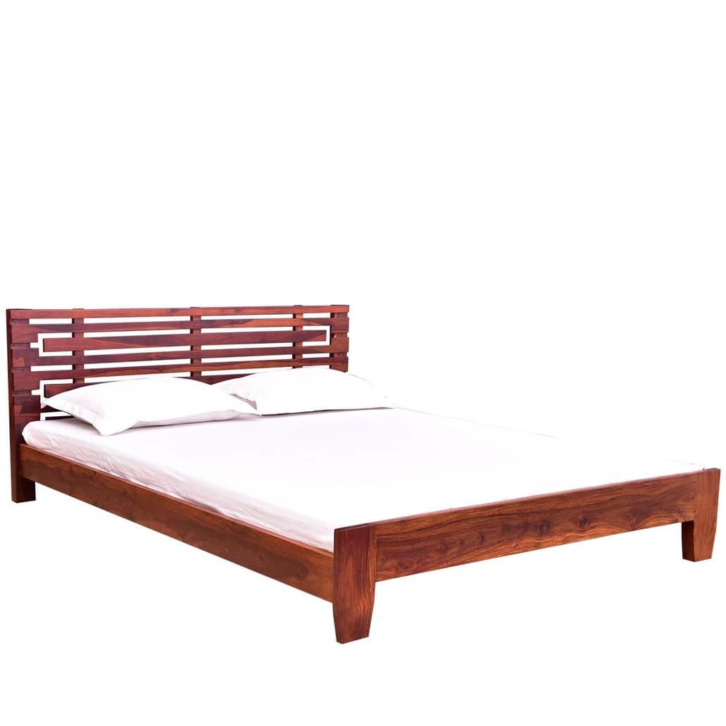 Edward Pure Sheesham Wooden Queen SIze Bed - left_view
