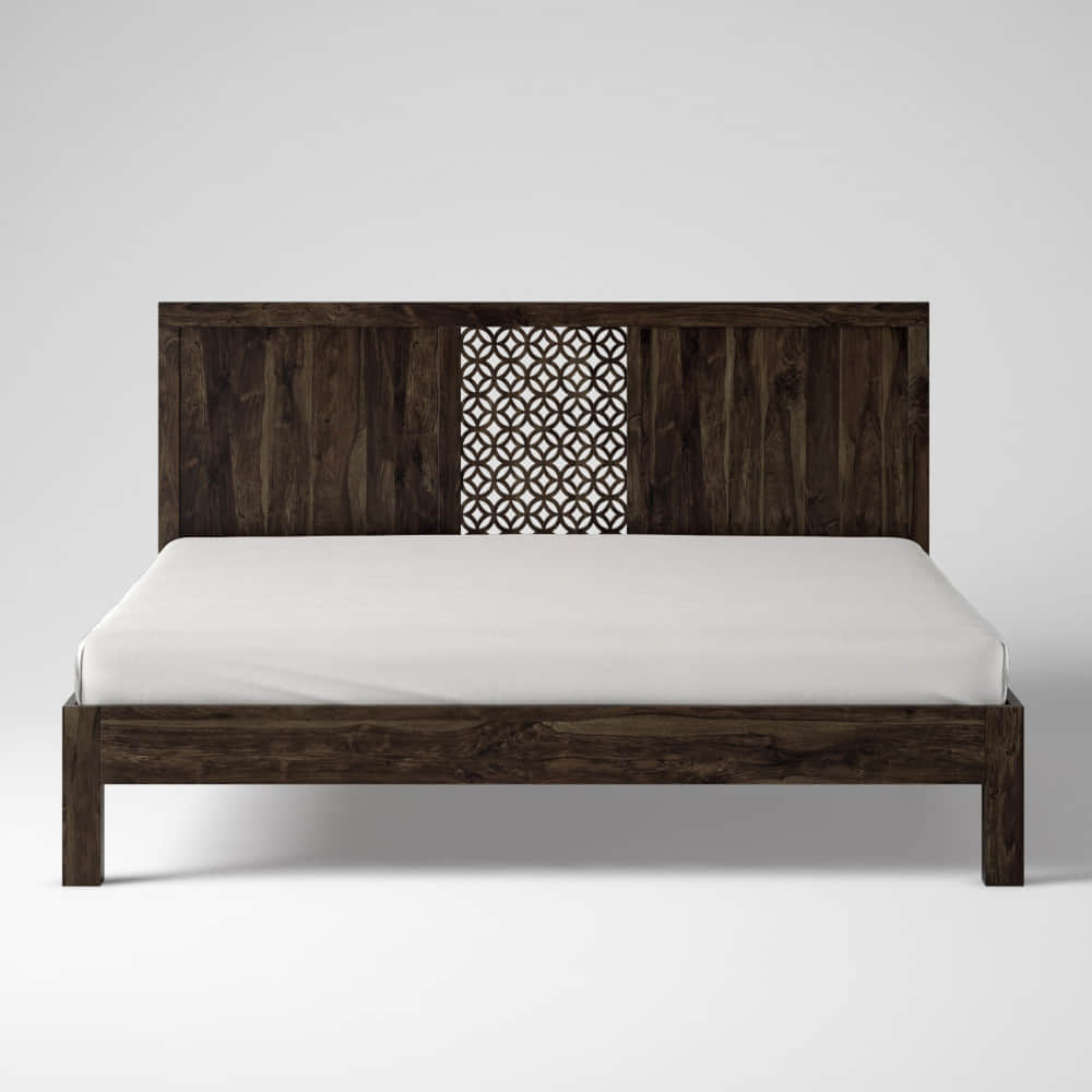 Huron Pure Sheesham Wooden Queen Size Bed - photo
