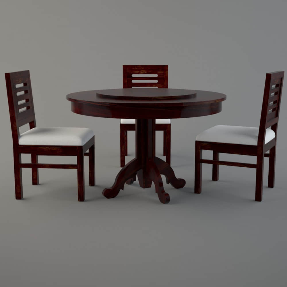 Maple Finish Sheesham Wooden Round Dining Table Set - photo