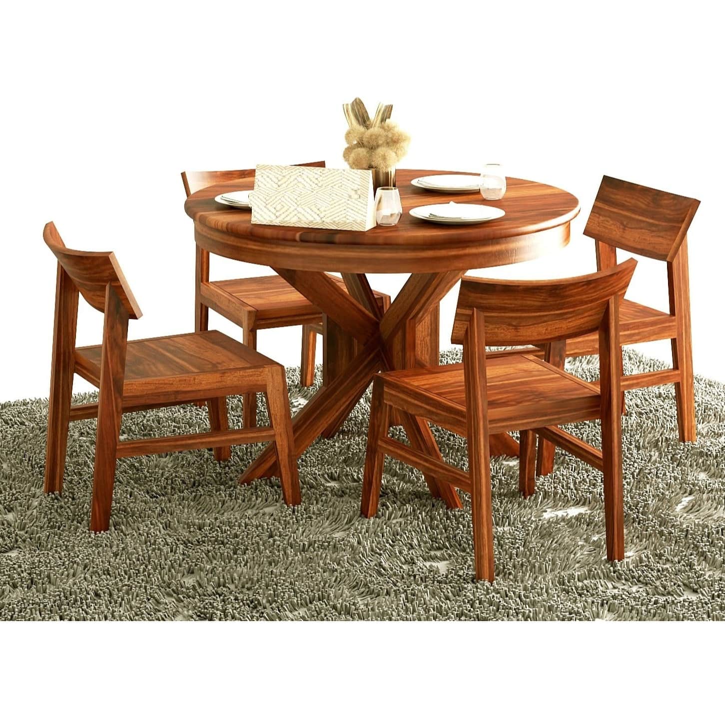 Pure Sheesham Wooden Dining Table Set - front_view