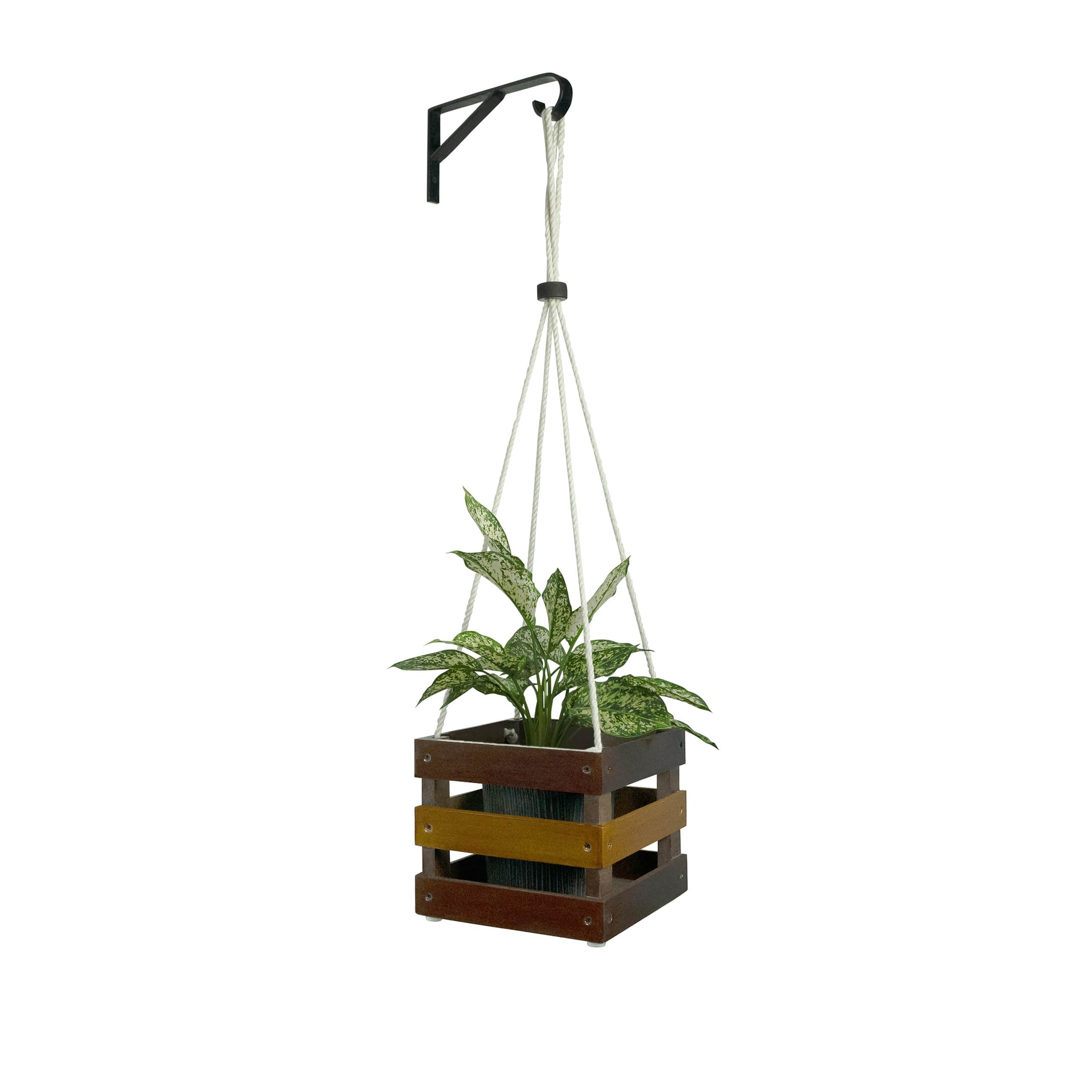 Rosewood & Oak Yellow Wood Polymer Composite Hanging Square Crate  Planter Stand - front_view