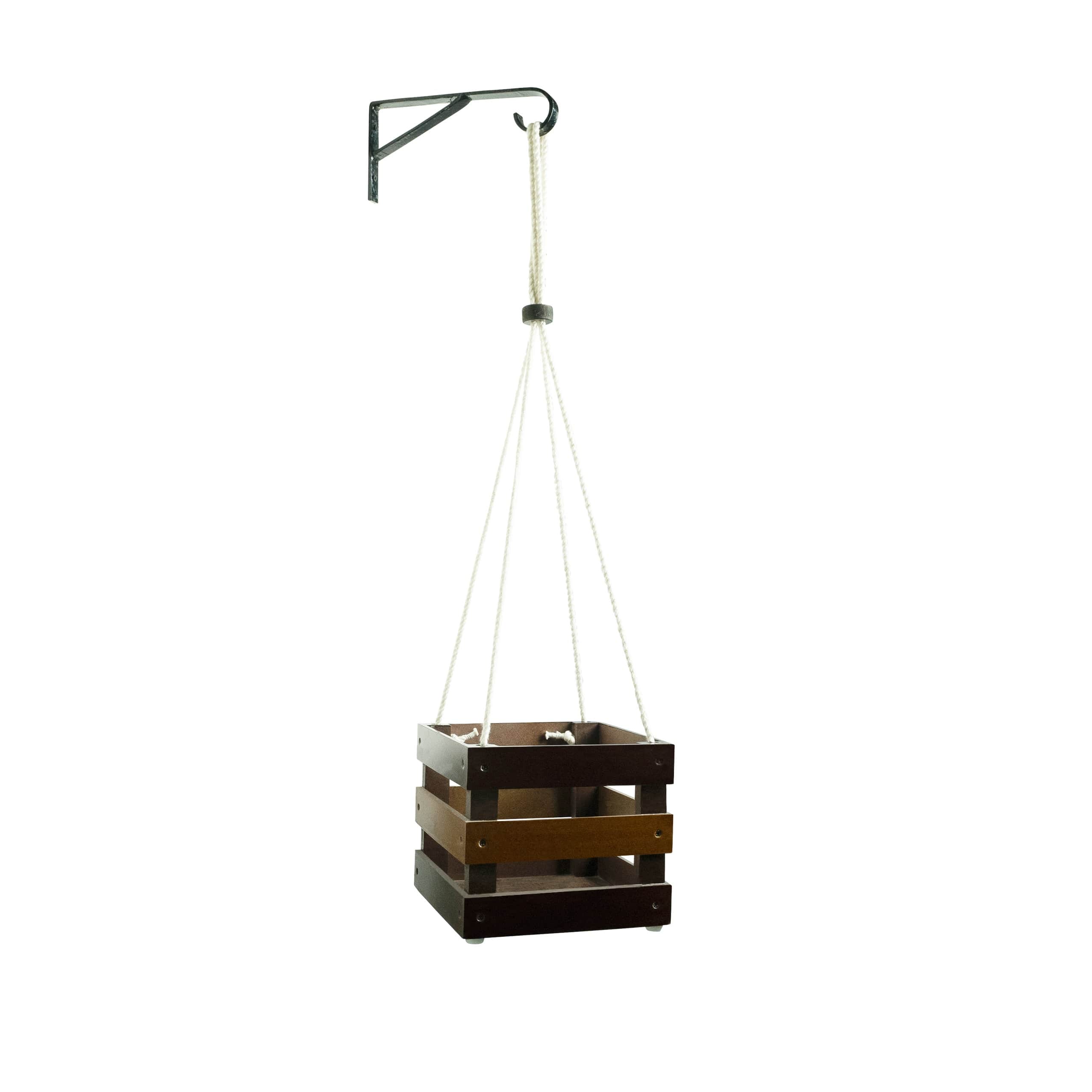 Rosewood & Oak Yellow Wood Polymer Composite Hanging Square Crate  Planter Stand - top_view