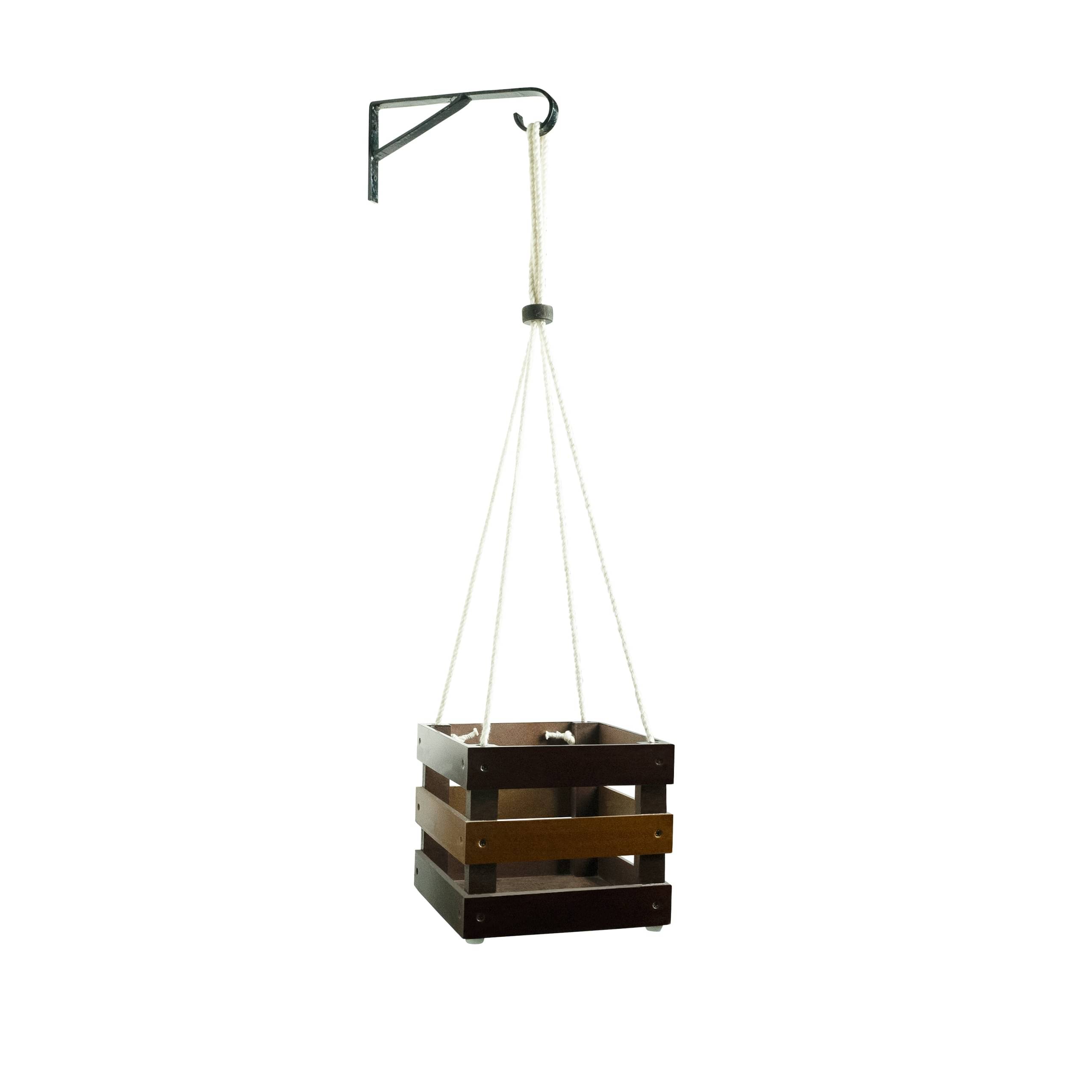 Rosewood & Oak Yellow Wood Polymer Composite Hanging Square Crate  Planter Stand