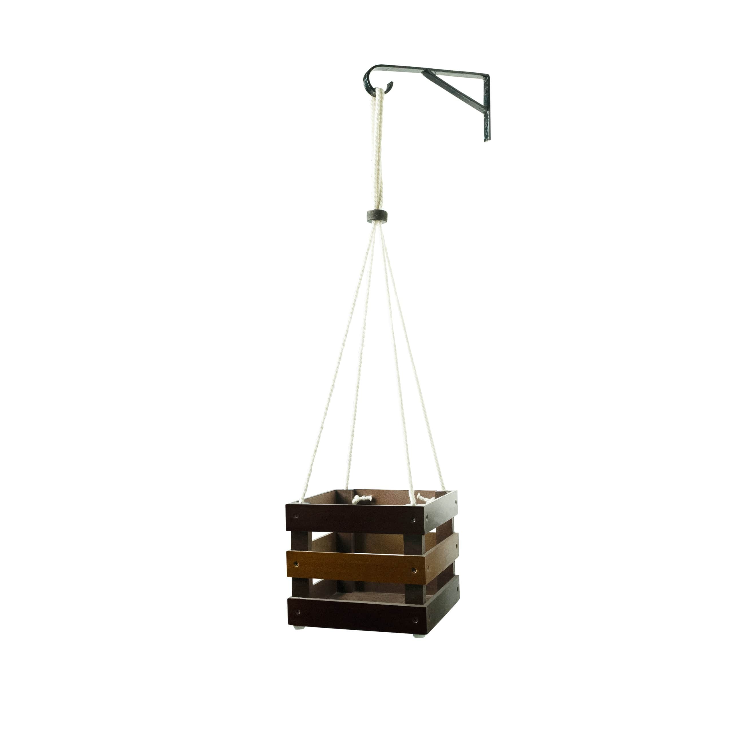 Rosewood & Oak Yellow Wood Polymer Composite Hanging Square Crate  Planter Stand - rear_view