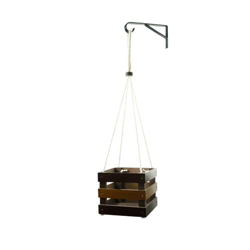 Rosewood & Oak Yellow Wood Polymer Composite Hanging Square Crate  Planter Stand