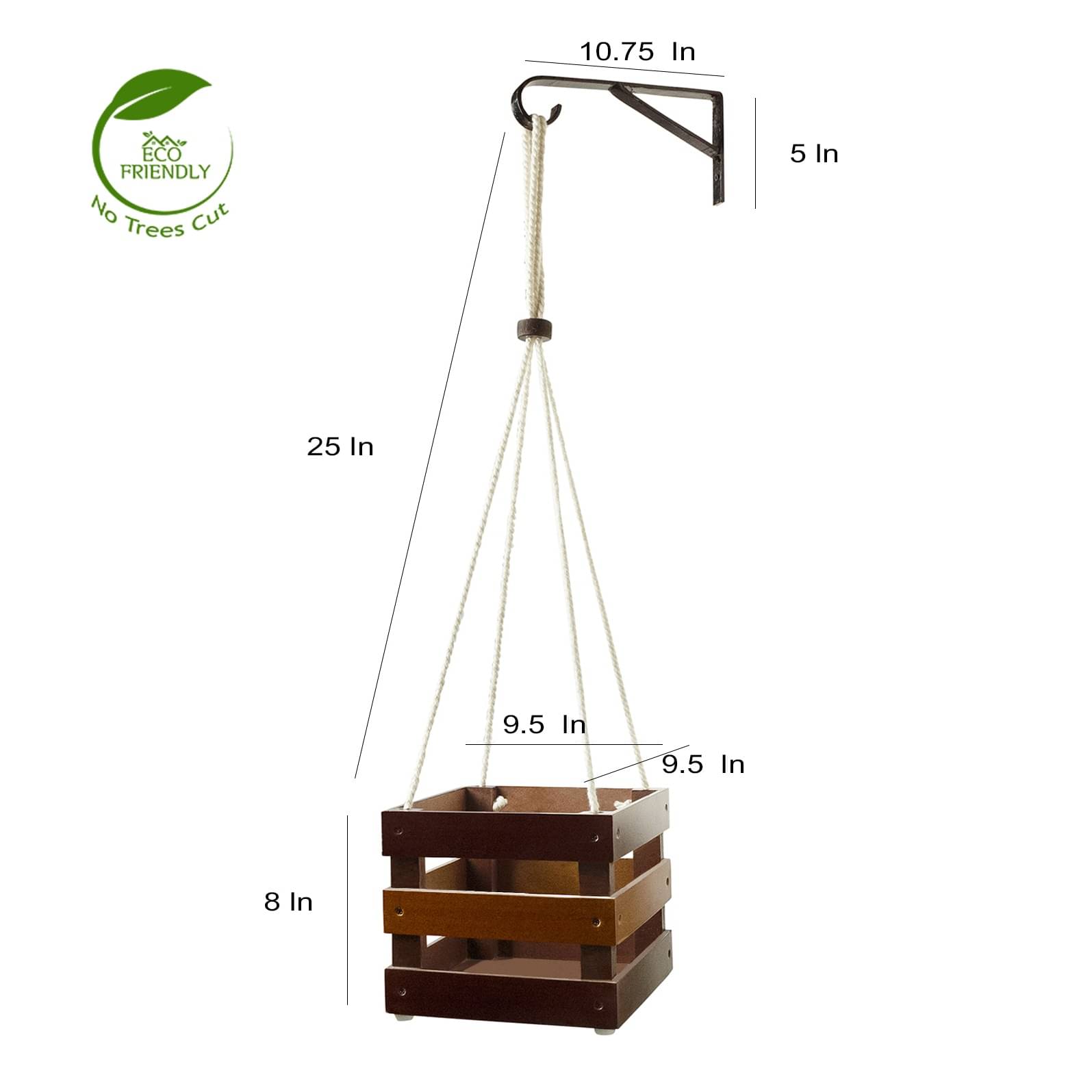 Rosewood & Oak Yellow Wood Polymer Composite Hanging Square Crate  Planter Stand