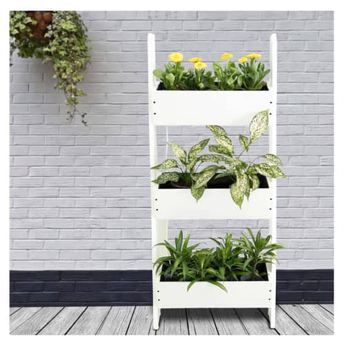 White Premium  Wood Polymer Composite Three Step Ladder Planter