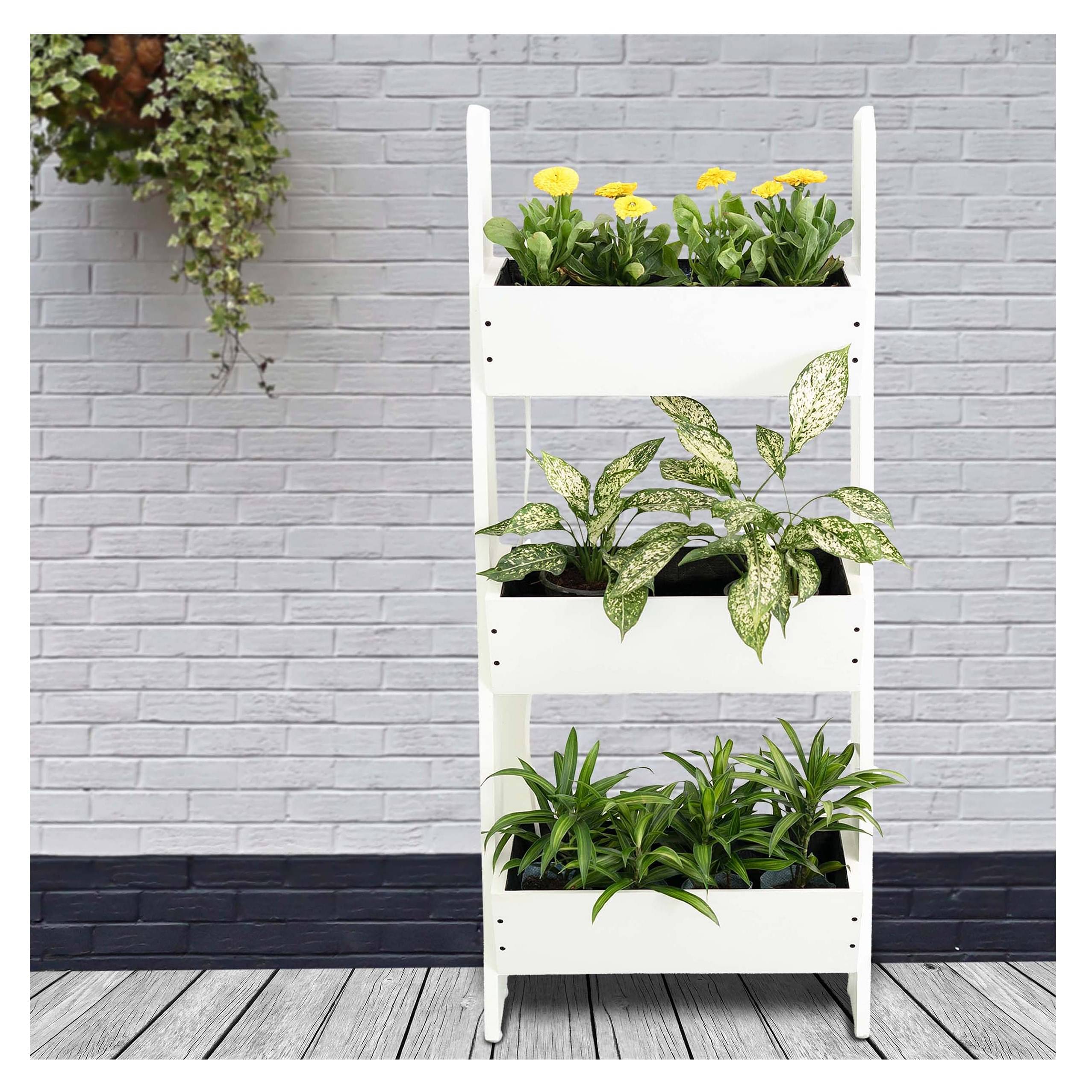 White Premium  Wood Polymer Composite Three Step Ladder Planter