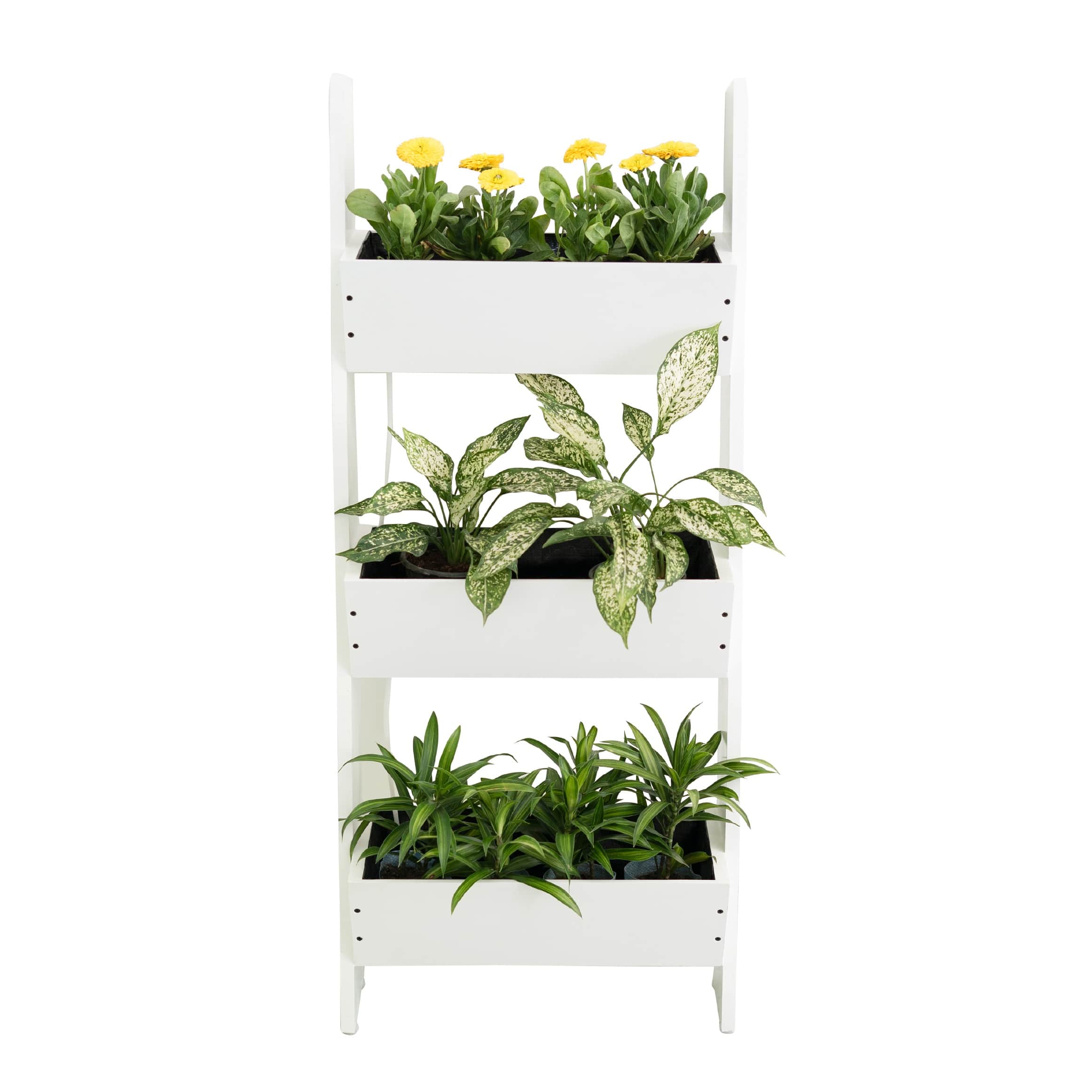 White Premium  Wood Polymer Composite Three Step Ladder Planter - front_view