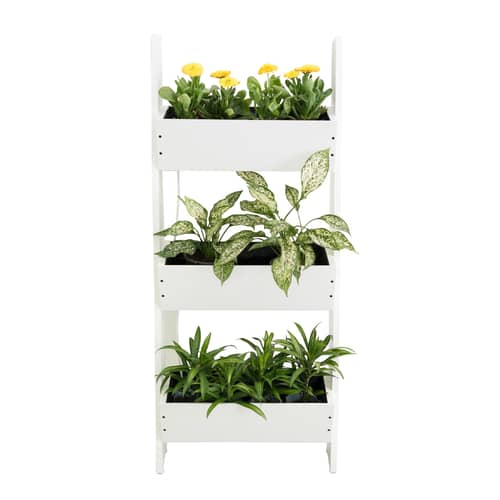 White Premium  Wood Polymer Composite Three Step Ladder Planter
