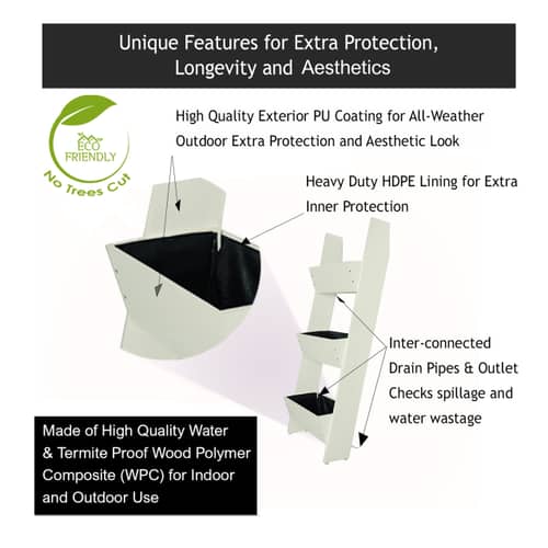 White Premium  Wood Polymer Composite Three Step Ladder Planter