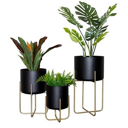 Floor Standing Planters with Metal Stand (Set of 3)