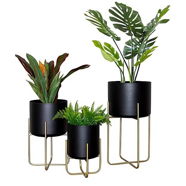Floor Standing Planters with Metal Stand (Set of 3)