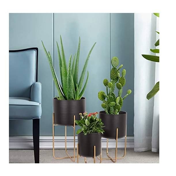 Floor Standing Planters with Metal Stand (Set of 3)