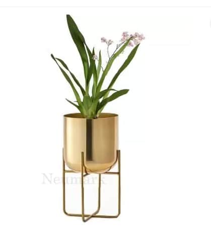 Florence Metal Iron Planter With Stand (Set of 2) - rear_view