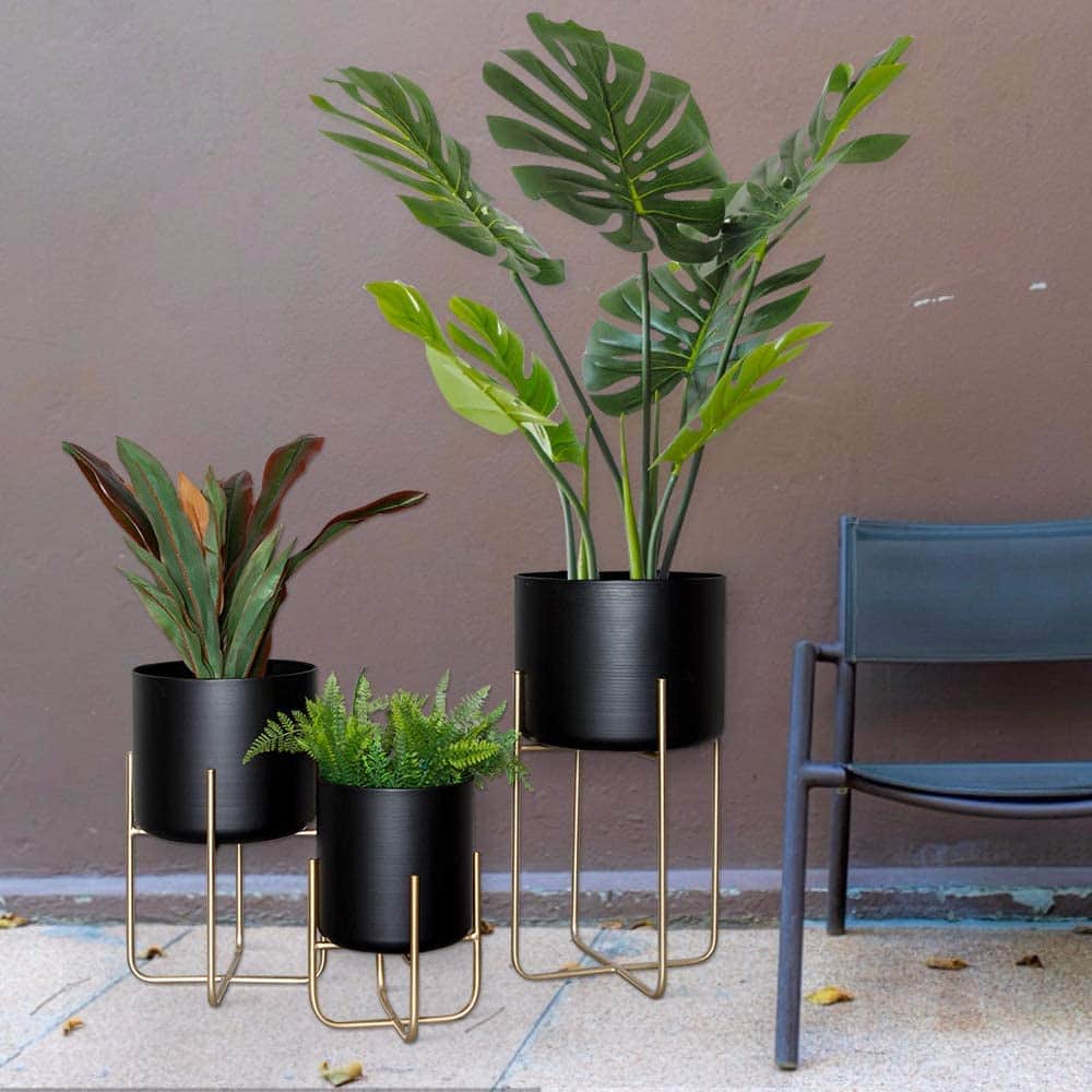 Floor Standing Planters with Metal Stand (Set of 3) - top_view