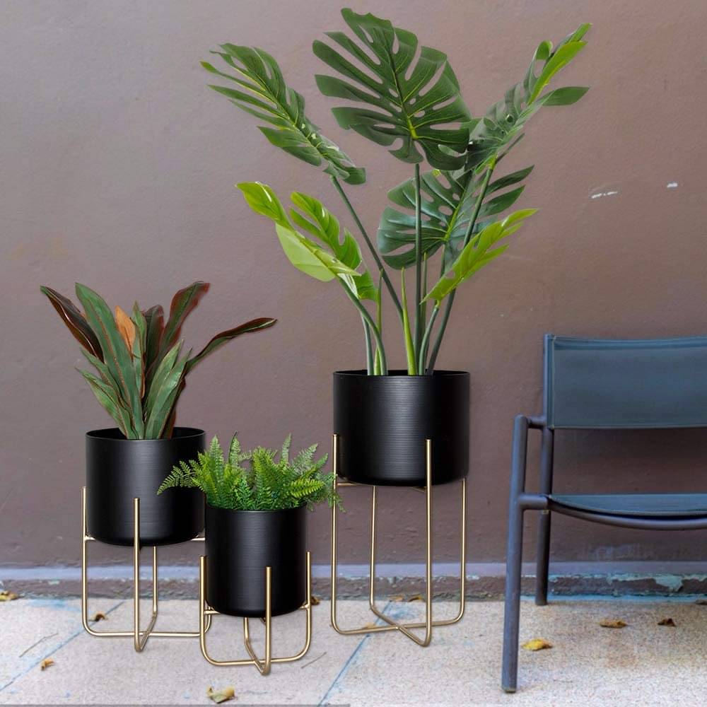 Floor Standing Planters with Metal Stand (Set of 3)