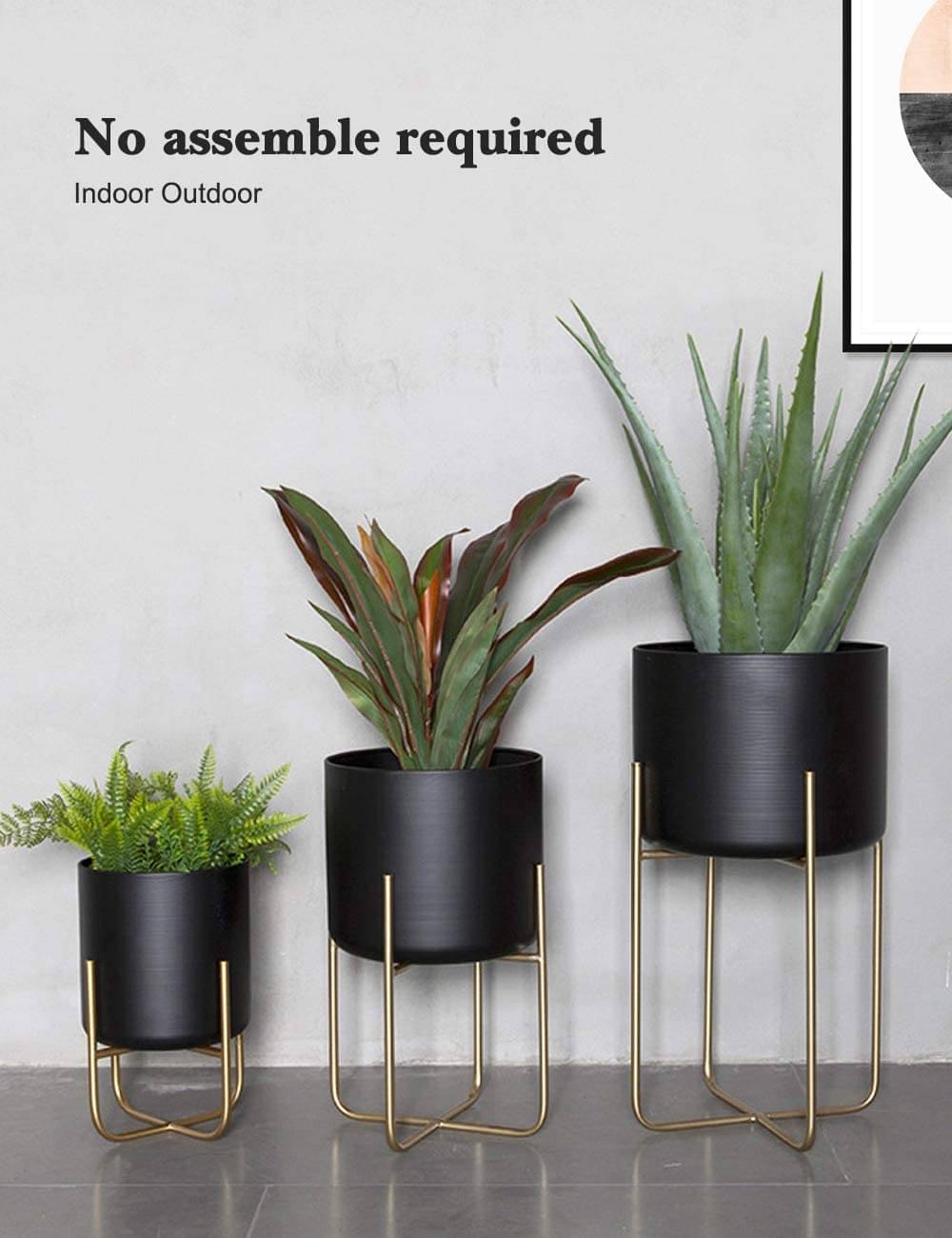 Floor Standing Planters with Metal Stand (Set of 3)