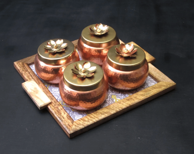 Metal Hammered Gifting Jar for Dry Fruits (set of 1) - front_view