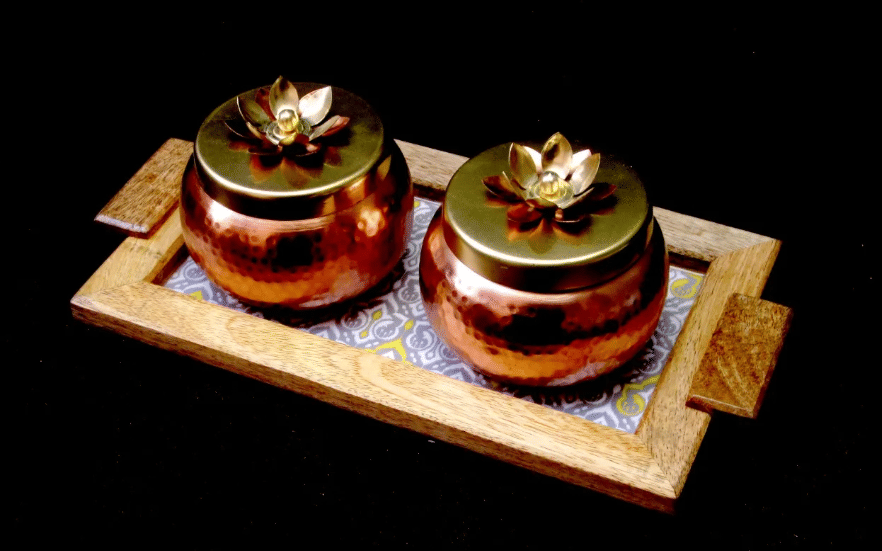 Metal Hammered Gifting Jar for Dry Fruits (set of 1) - rear_view
