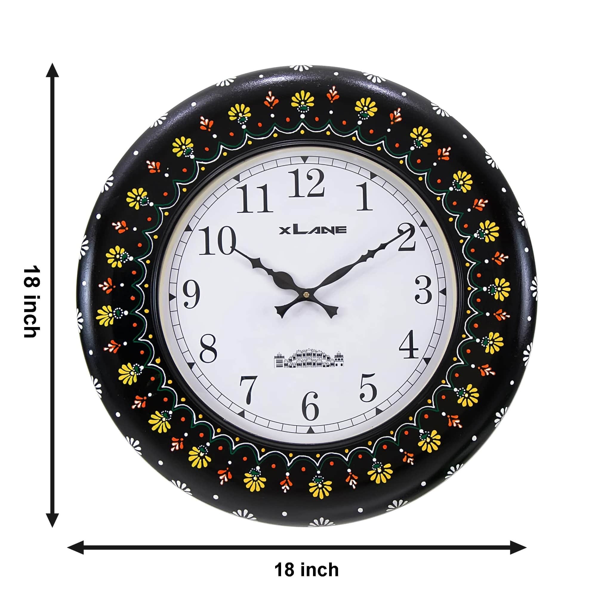 Victoria - Black Floral Hand Painted Wooden Wall Clock - bottom_view