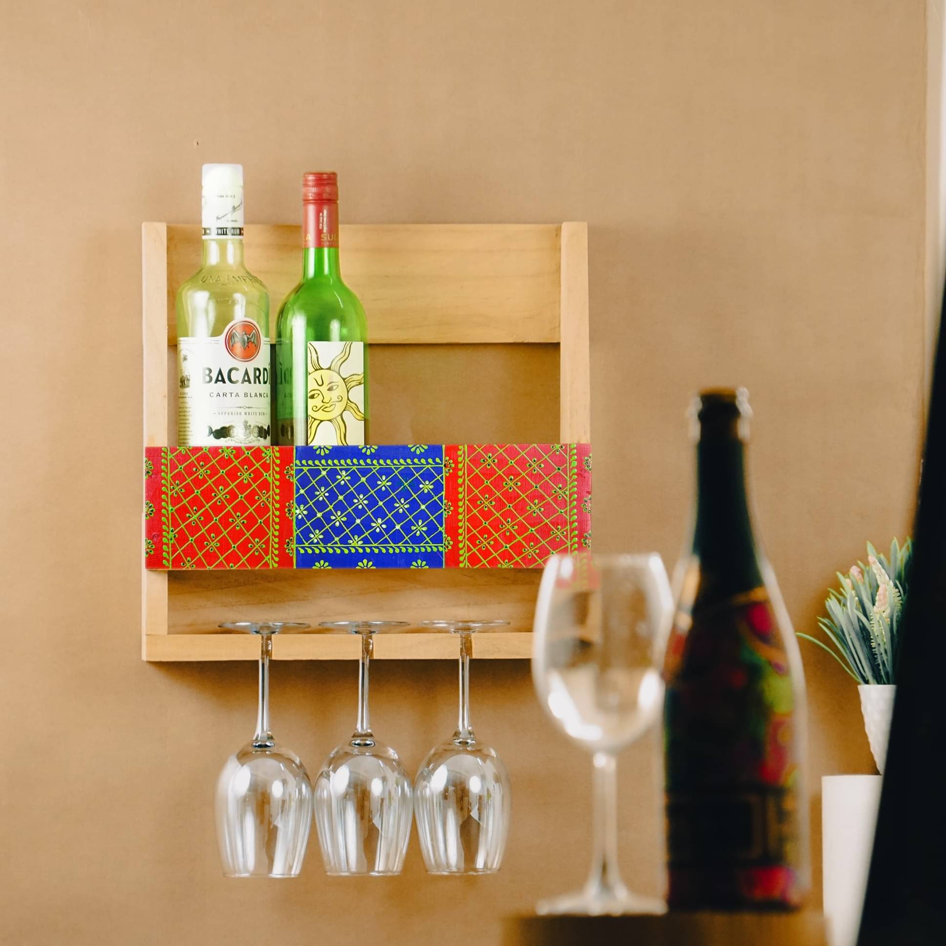Mini Bar Cabinet - 3 Bottles Holder