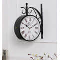 Antique Metal Double Sided Railway Station Analogue Wall Clock (Black, 8 inch) - photo
