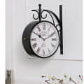 Antique Metal Double Sided Railway Station Analogue Wall Clock (Black, 8 inch) - front_view