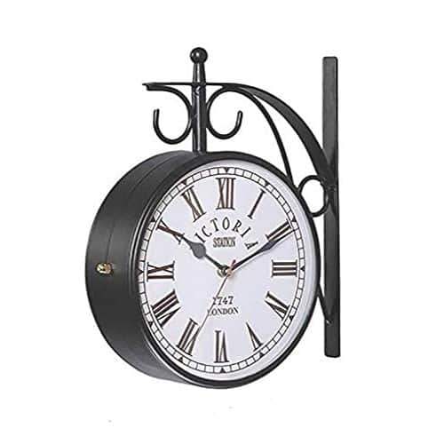 Antique Metal Double Sided Railway Station Analogue Wall Clock (Black, 8 inch) - top_view