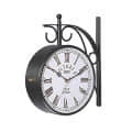 Antique Metal Double Sided Railway Station Analogue Wall Clock (Black, 8 inch) - top_view