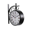 Antique Metal Double Sided Railway Station Analogue Wall Clock (Black, 8 inch) - rear_view