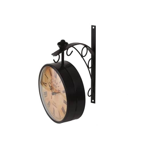 Metal Analogue Double Side Station Clock (Black, 6-Inch)