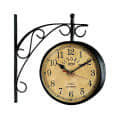8 inch Antique Victoria Station Metal Clock Double Sided Clock Vintage Railway Clocks (Black) - front_view