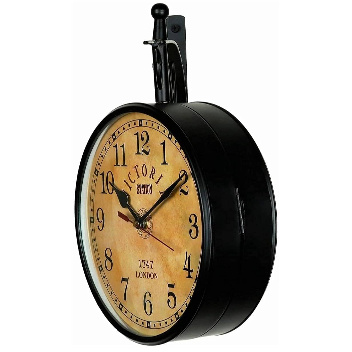 8 inch Antique Victoria Station Metal Clock Double Sided Clock Vintage Railway Clocks (Black)
