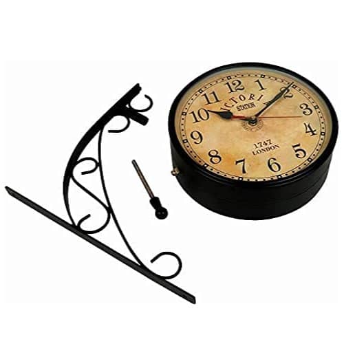 8 inch Antique Victoria Station Metal Clock Double Sided Clock Vintage Railway Clocks (Black)