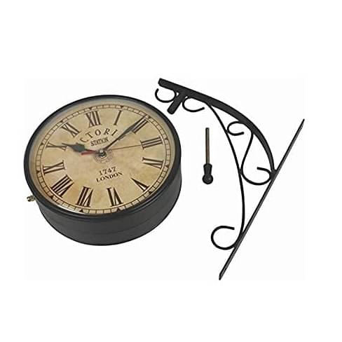 Victoria Iron Dia Retro Double Sided Station Railway Wall Clock (Black, 8 Inch)