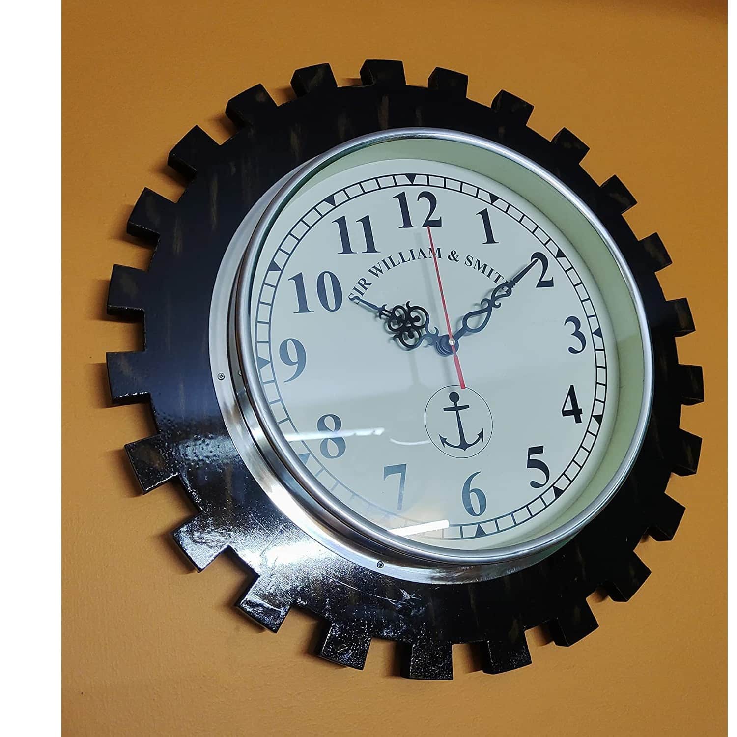 Wooden Wall Clock Antique Vintage Style Art Unique Decorative, Brown, (20 inch) - rear_view