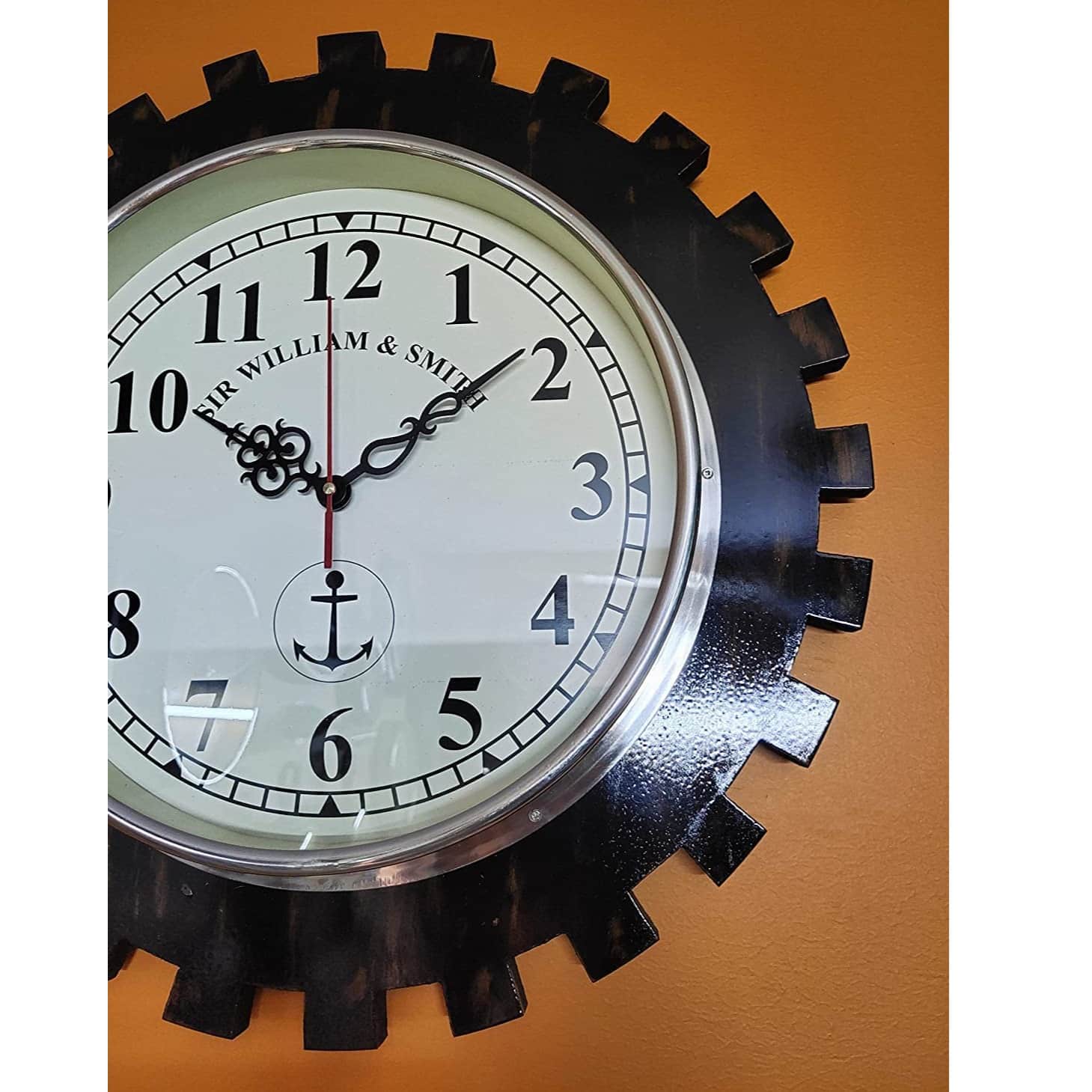 Wooden Wall Clock Antique Vintage Style Art Unique Decorative, Brown, (20 inch) - left_view