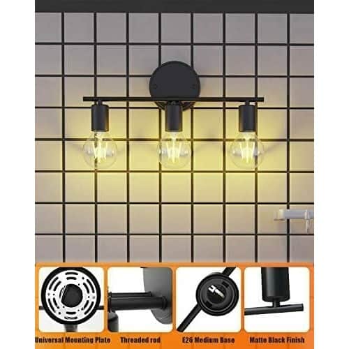Wall Decor Bathroom Vanity Light Fixture Modern Matte Black 3-Light - front_view