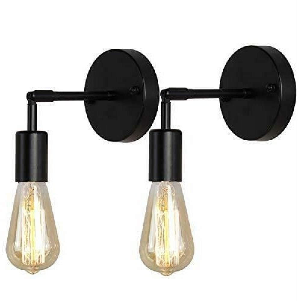 Antique Matte Black Bathroom Wall Sconce Set of 2 Vintage Industrial Wall Decor Lamp - photo