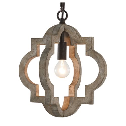 Farmhouse Rustic Hanging Wood and Metal Chandelier lamp
